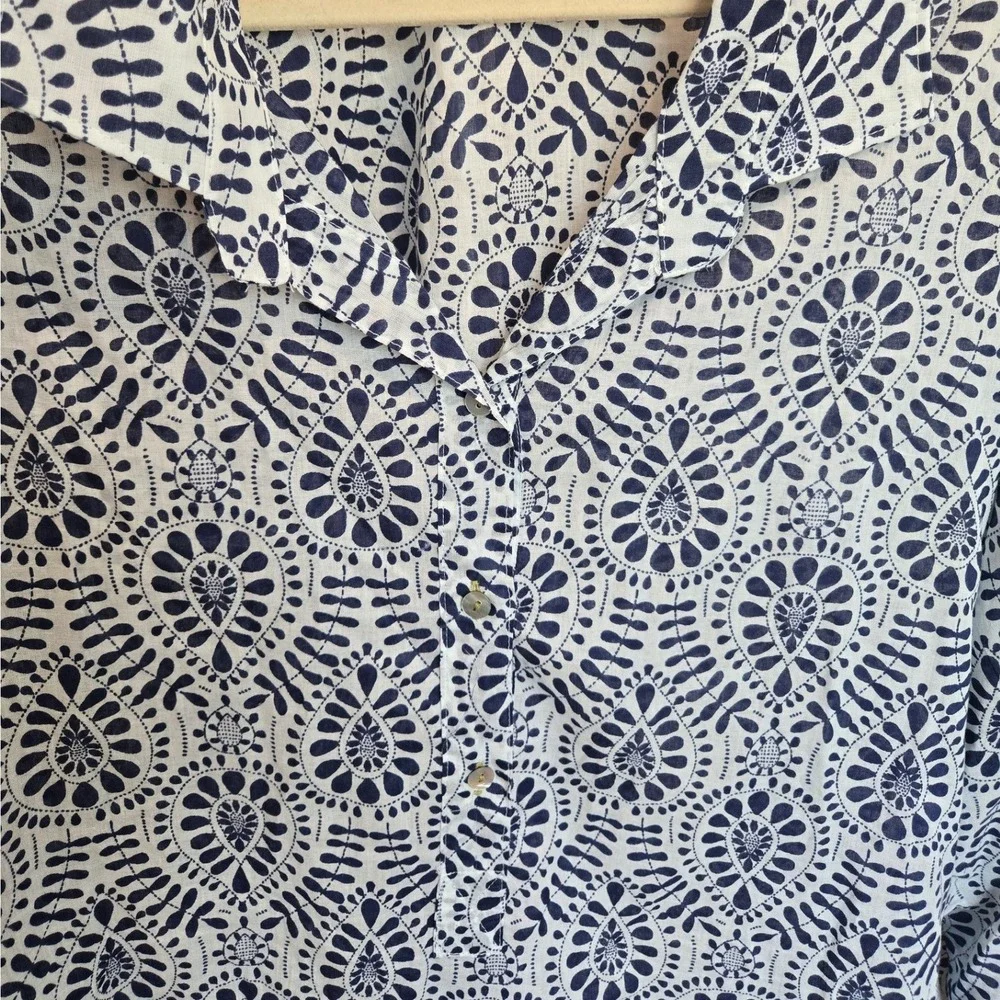 BluThreads RockFlowerPaper Button Down Dress Tunic Blue White Cover Up Large - Picture 4 of 6